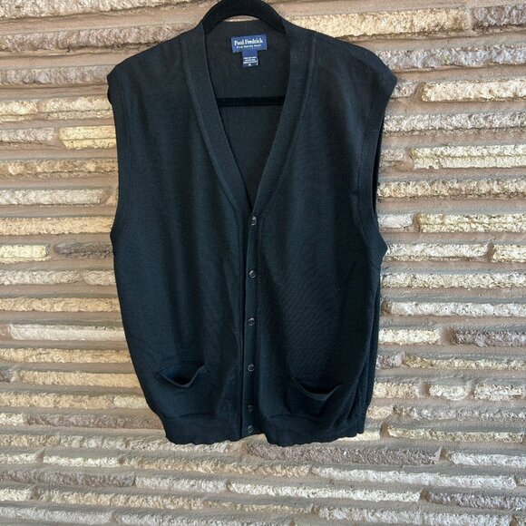 Paul Fredrick Men's Black Merino Wool Cardigan Sweater Vest Size XL - Picture 6 of 6
